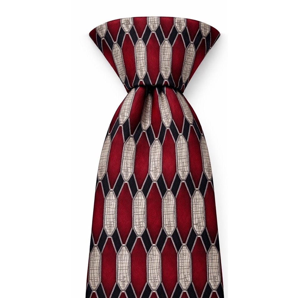 Pierre Cardin Printed‎ 100% Silk Red Gray Black Art Deco Neck tie USA Long 64